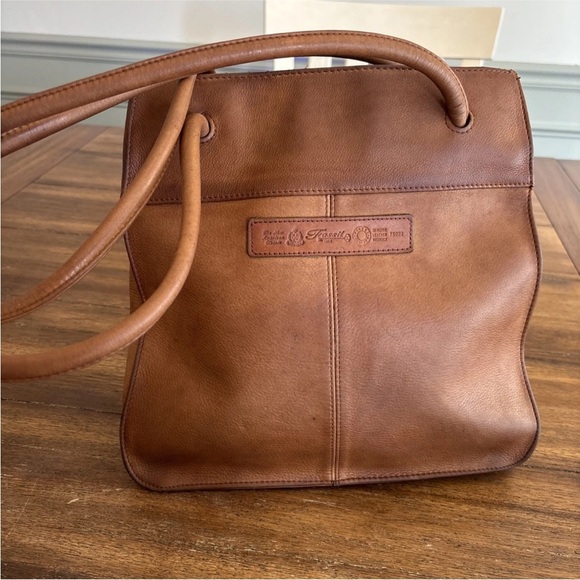 Brown Leather Fossil Shoulder Handbag Bag 75082 Purse with Key - Picture 1 of 16